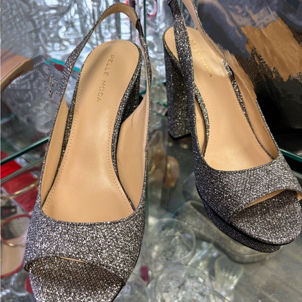 Pelle Moda Shimmering Silver Platform Heels